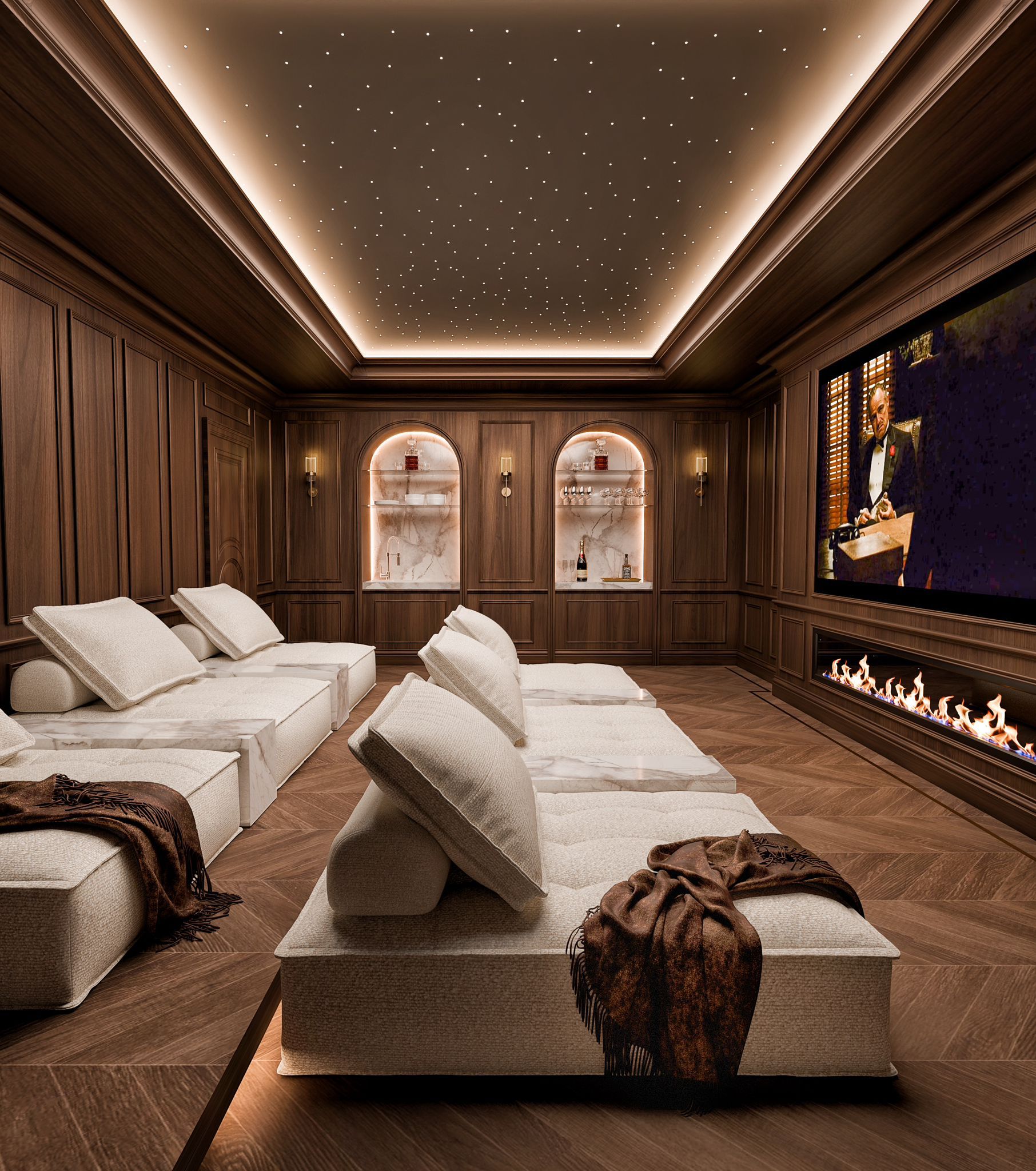 Luxury cinema room with starlight ceiling designed by Lance Interiors